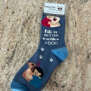 HappyTails Blue Dog Lover Socks life is better with a dog new nwt gift